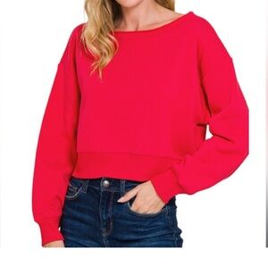 Zenana Red Fleece Pullover